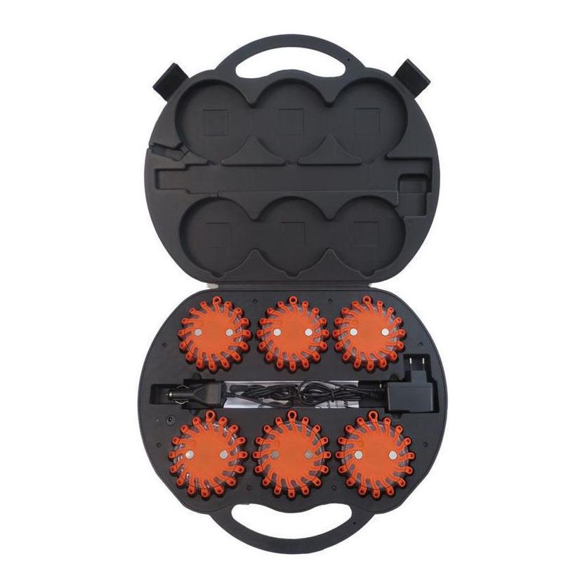 LED Blitzer / Warnleuchte - Rot - Koffer 6x Akku