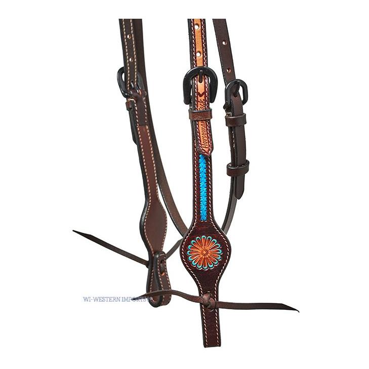 Western Imports Bridon western turquoise à fleurs