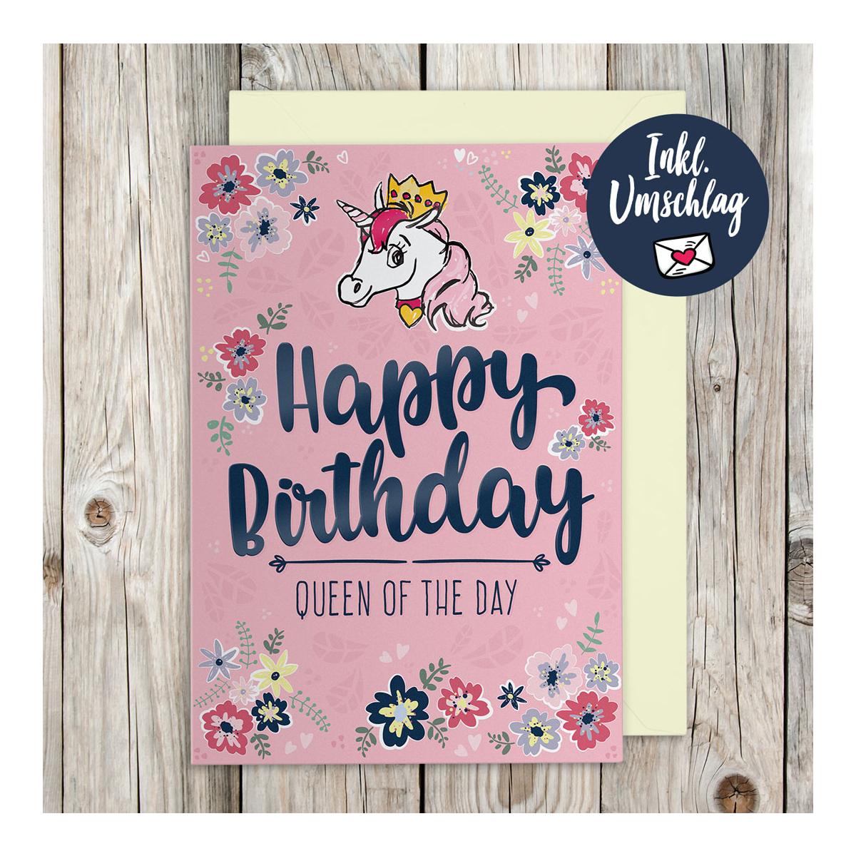 Soulhorse Grusskarte "Happy Birthday Queen" Rosa