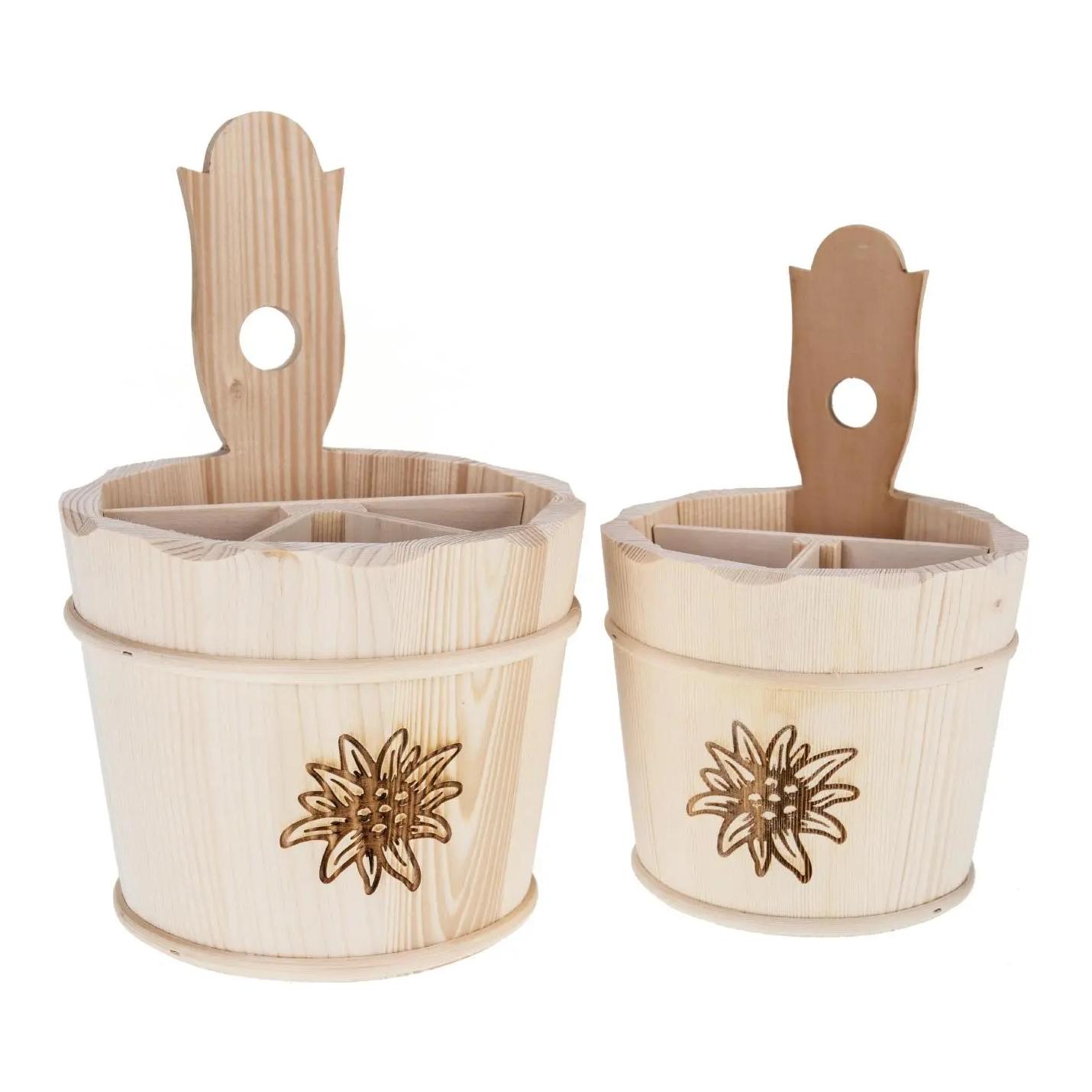 Hauptner Boîte à couverts en bois d'épicéa brut - Gravure Edelweiss