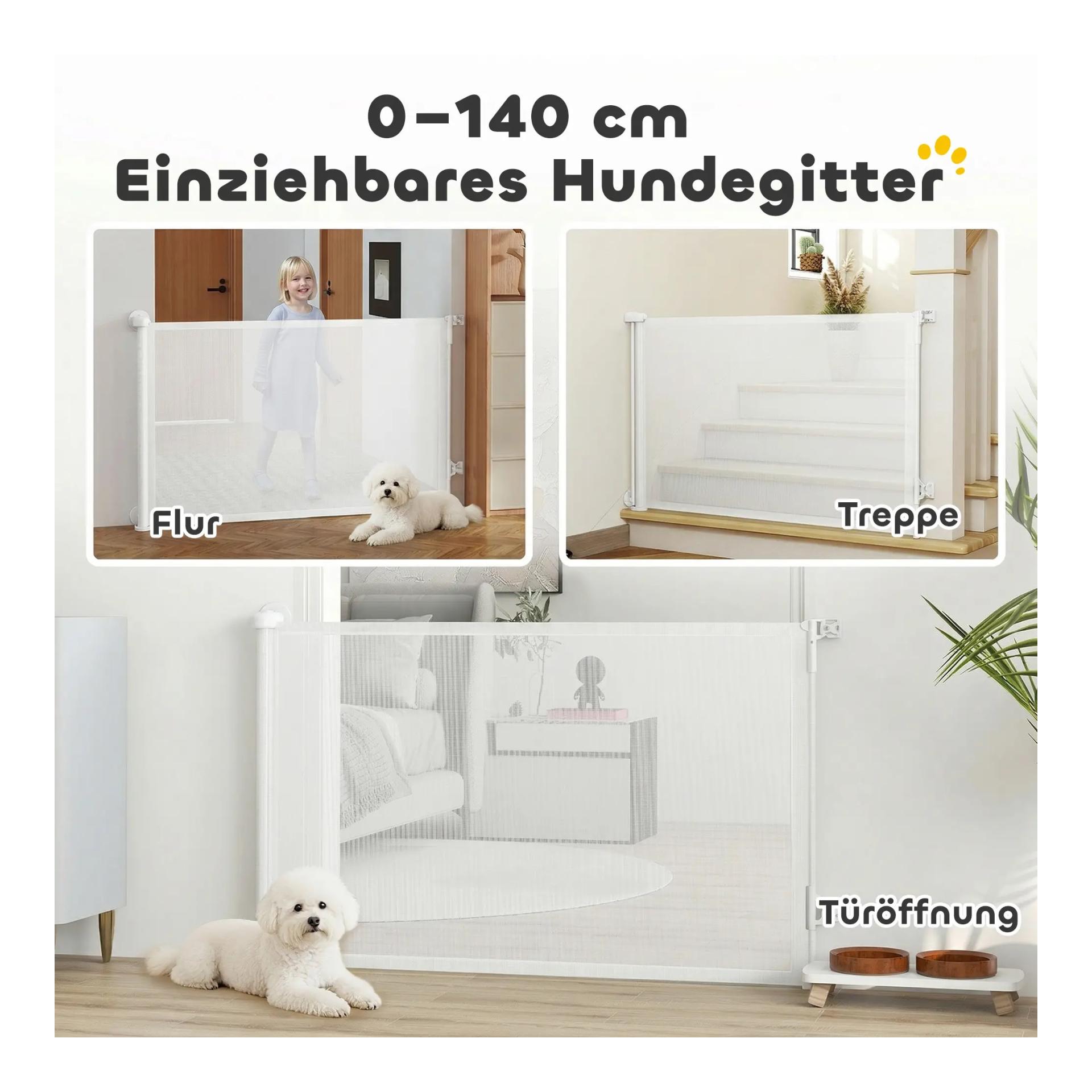 Mainer Barrière de sécurité extensible blanche pour animaux de compagnie