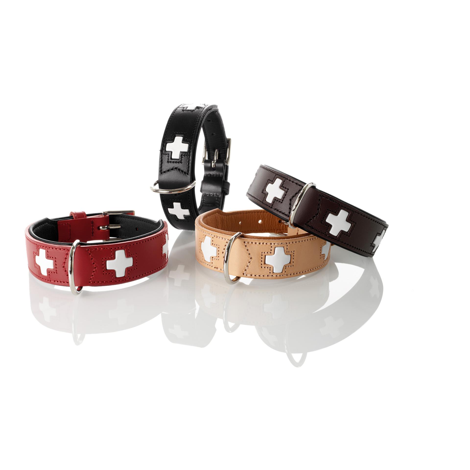 Hunter Collier Swiss en cuir véritable - rouge