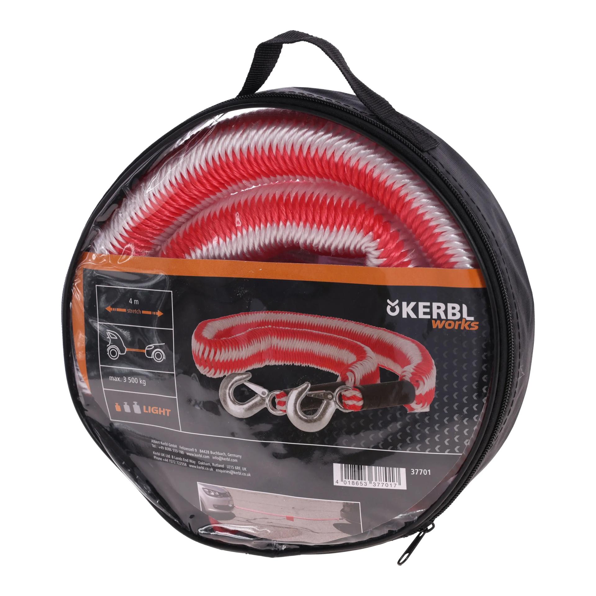 Kerbl Abschleppseil elastisch 4 m, 3500kg, Karabinerhaken & Fahne