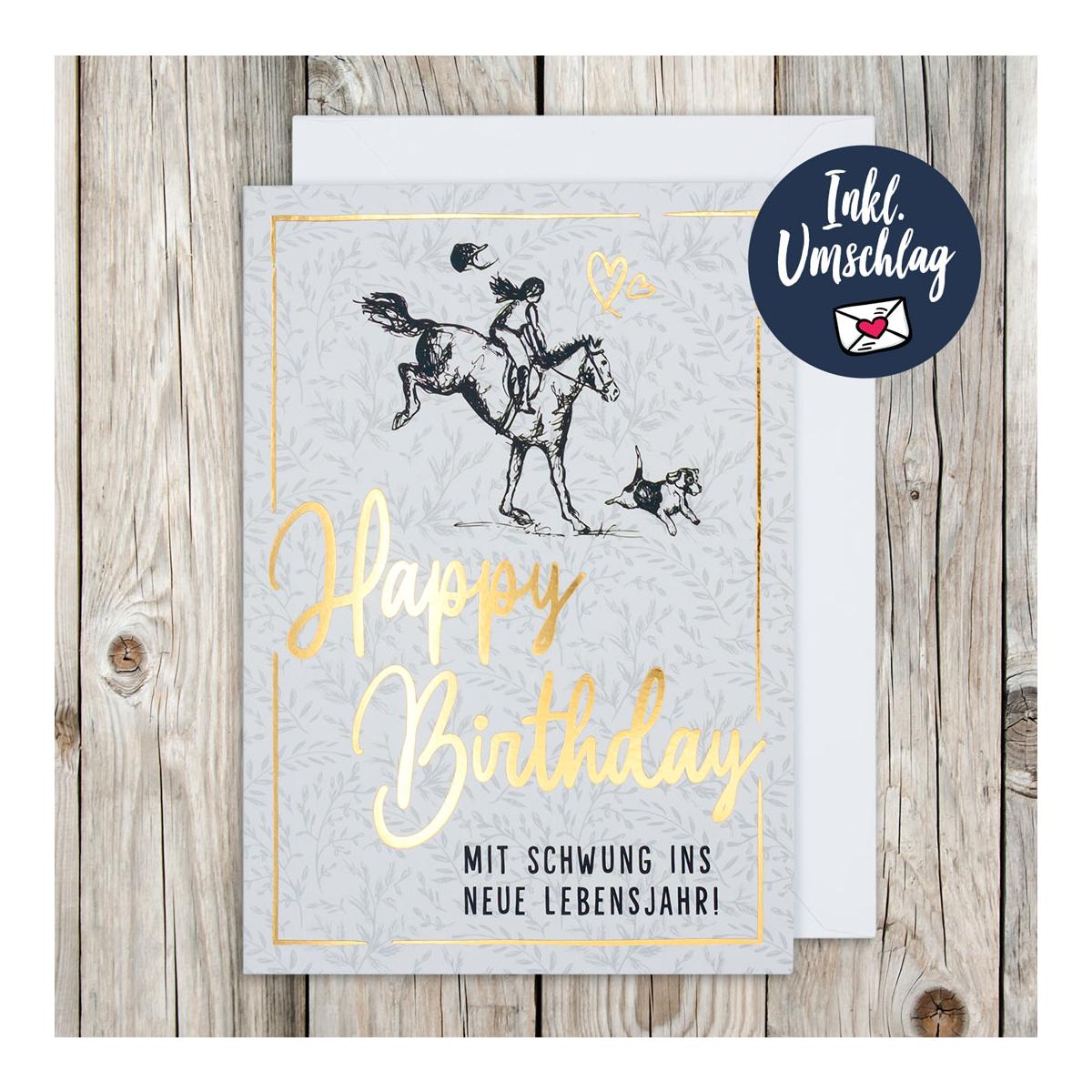 Soulhorse Grusskarte "Happy Birthday" Grau/Gold