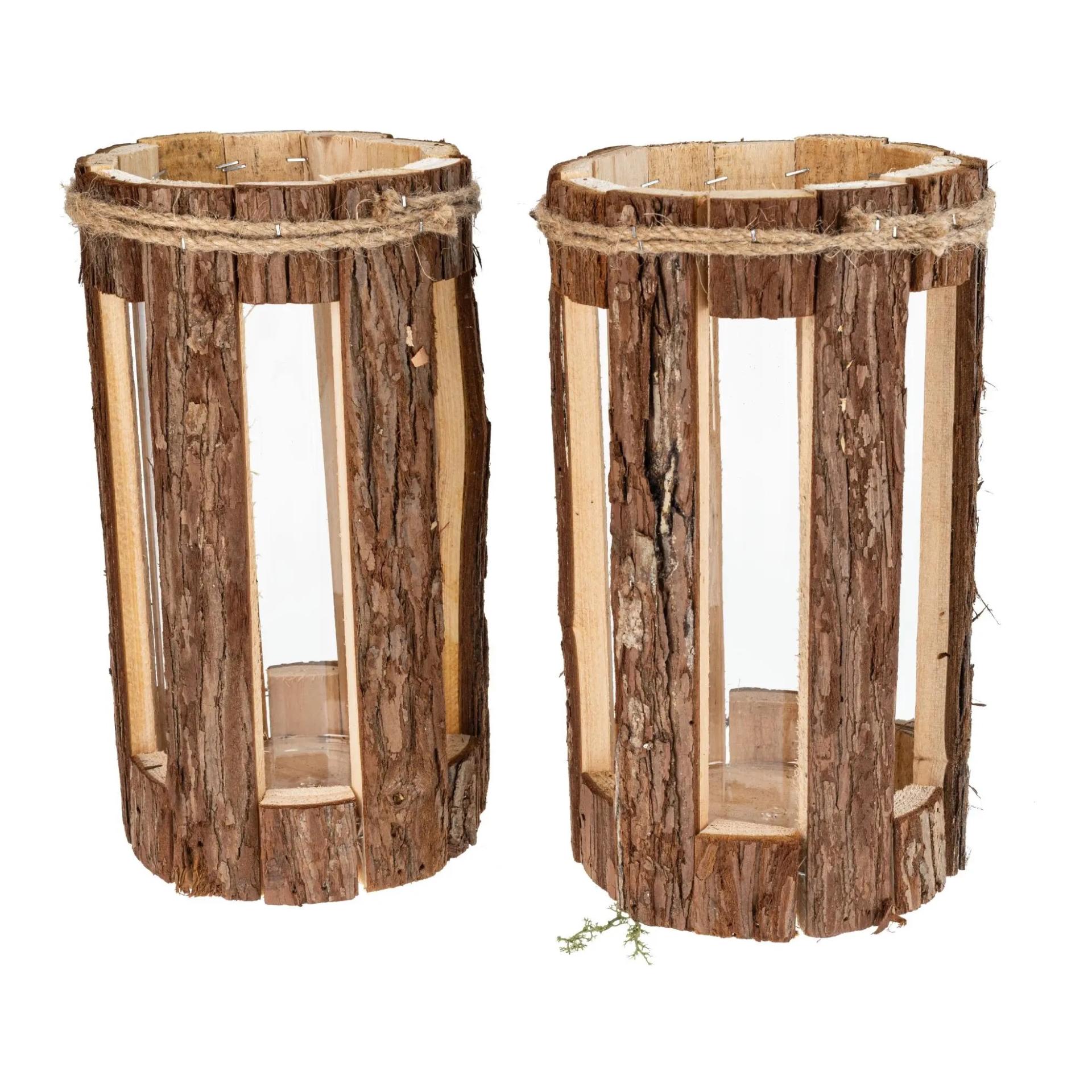 Hauptner Rustikale Holz Laterne mit Rinde und Glaszylinder