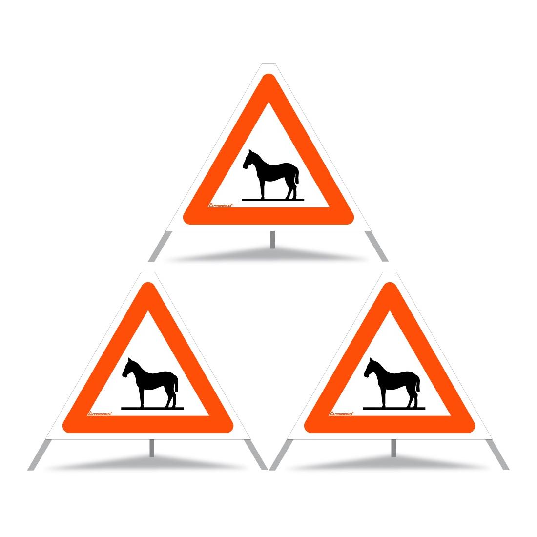 Triopan Panneau de signalisation pliable – Motif "cheval" – rouge/blanc