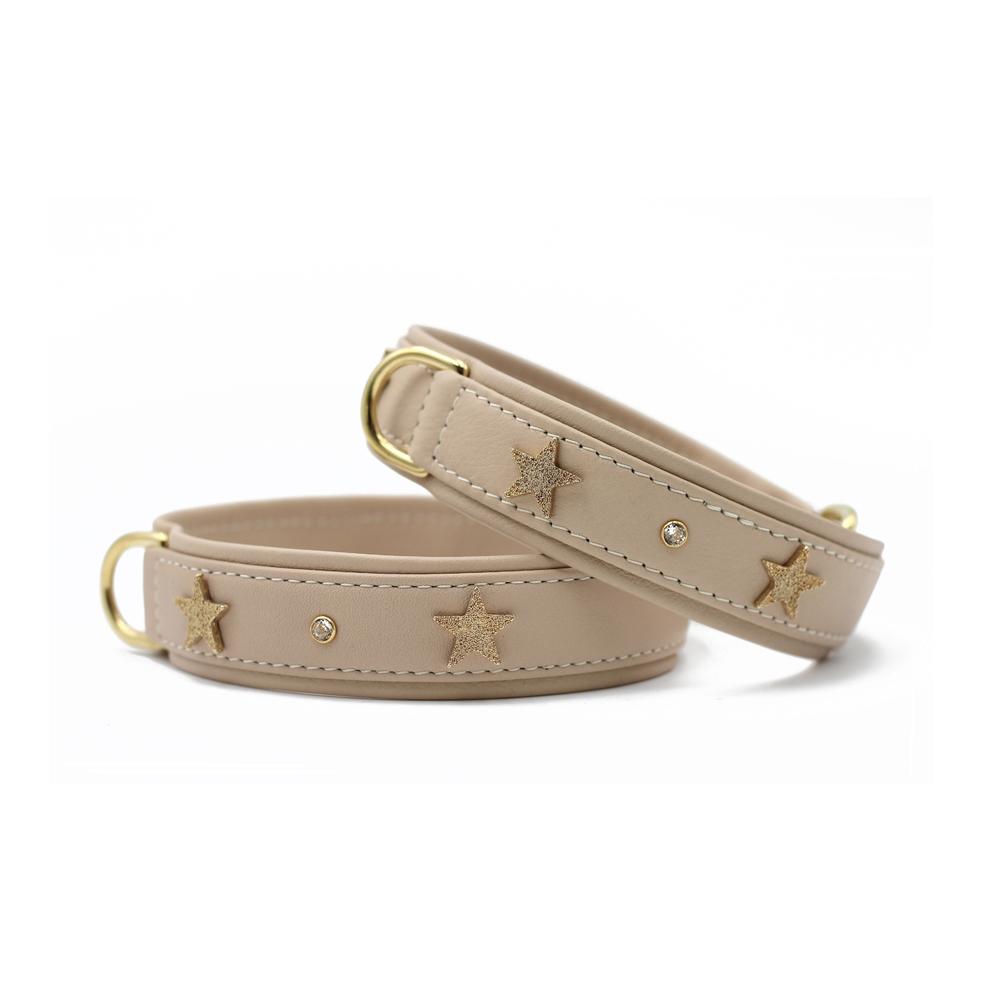 Maul Lederwaren Hundehalsband L.A. aus Nappaleder mit Swarovski-Kristallen – Elfenbein/Gold