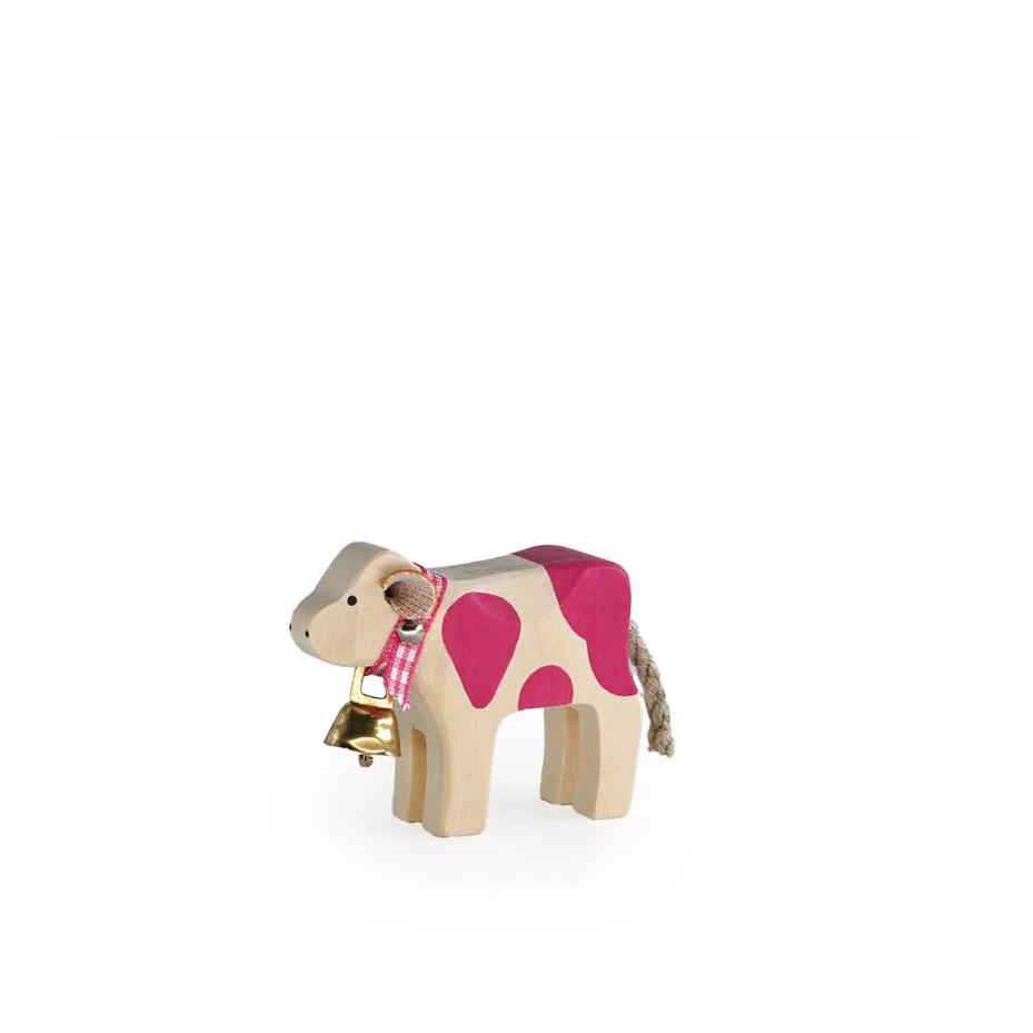 Trauffer Kalb mit Glocke Meitschi Pink / Holz