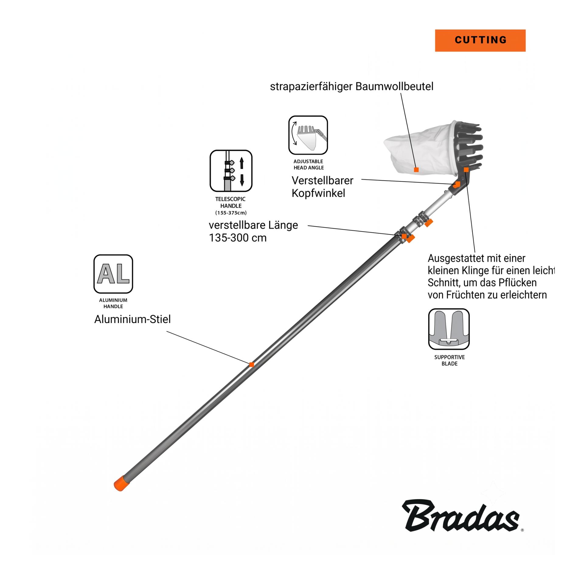 Bradas Obstpflücker mit Teleskopstiel