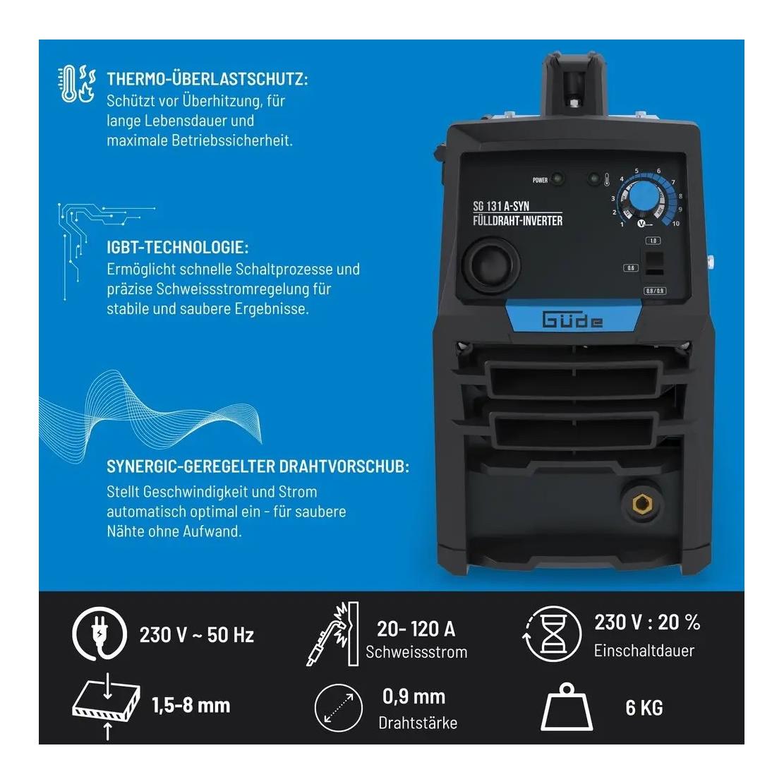 Güde Appareil de soudage à fil fourré SG 131 A-SYN