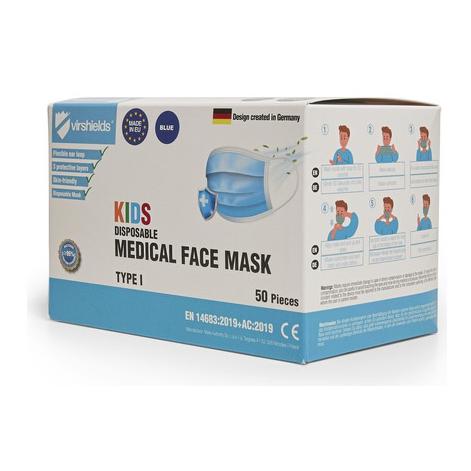 Virshields Masques hygiéniques médicaux pour enfants type I 3 couches, bleu