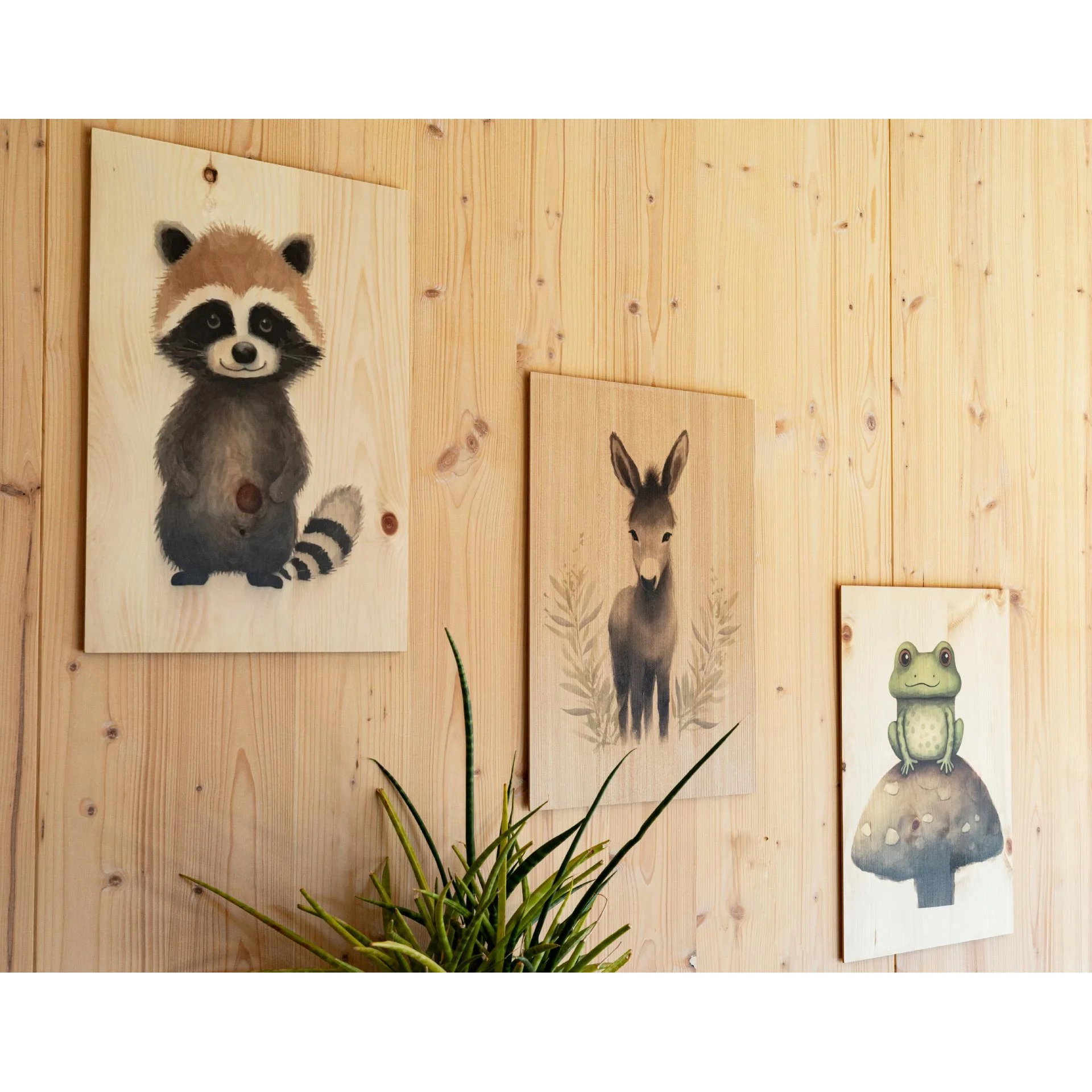 Hauptner Holz Wandbilder aus Zirbe für Kinder mit bunten Tier Motiv