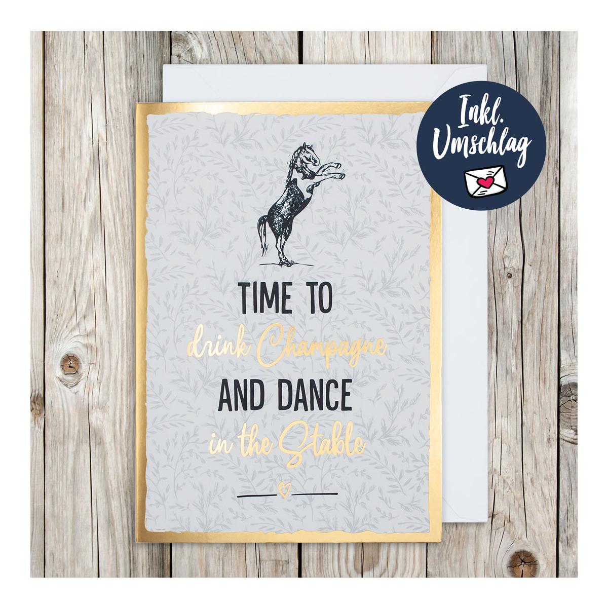 Soulhorse Grusskarte "Drink Champagne" Grau/Gold