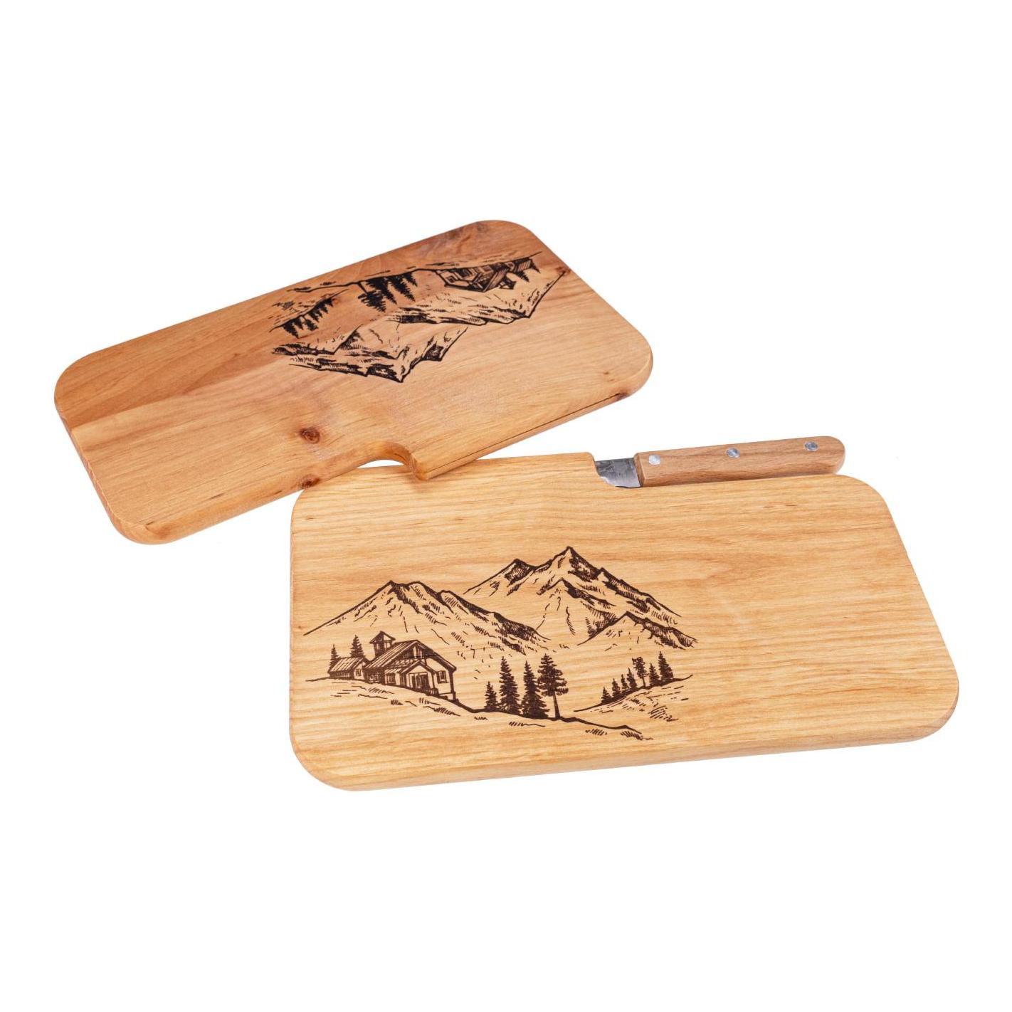 Hauptner Schneidebrett mit Messer Motiv Almhütte Holz