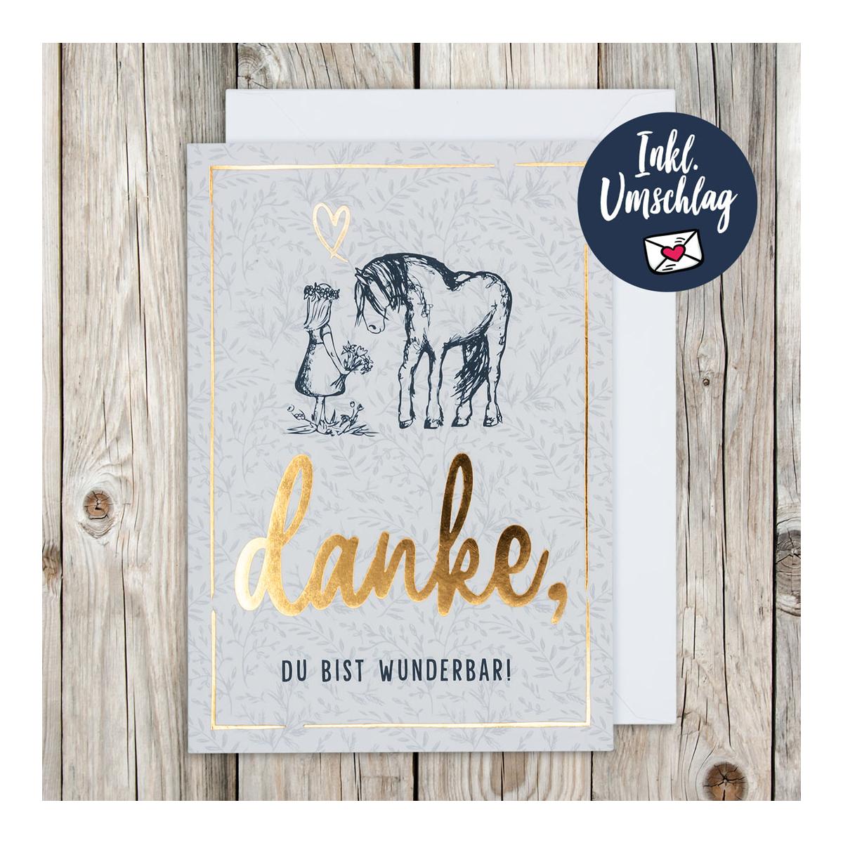 Soulhorse Grusskarte "Danke" Grau/Gold