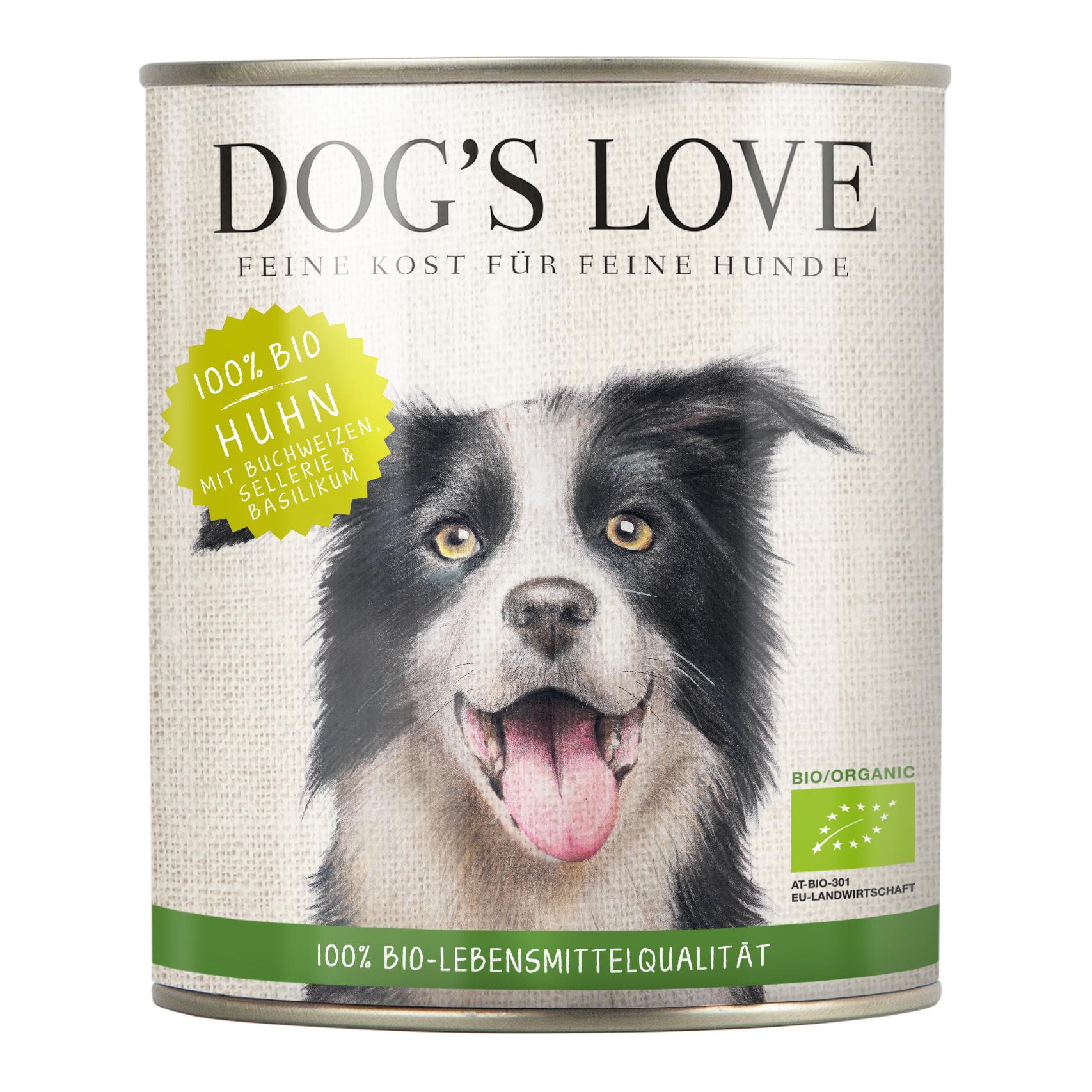 Dog's Love Menu humide 100 % BIO Poulet au sarrasin, céleri et basilic