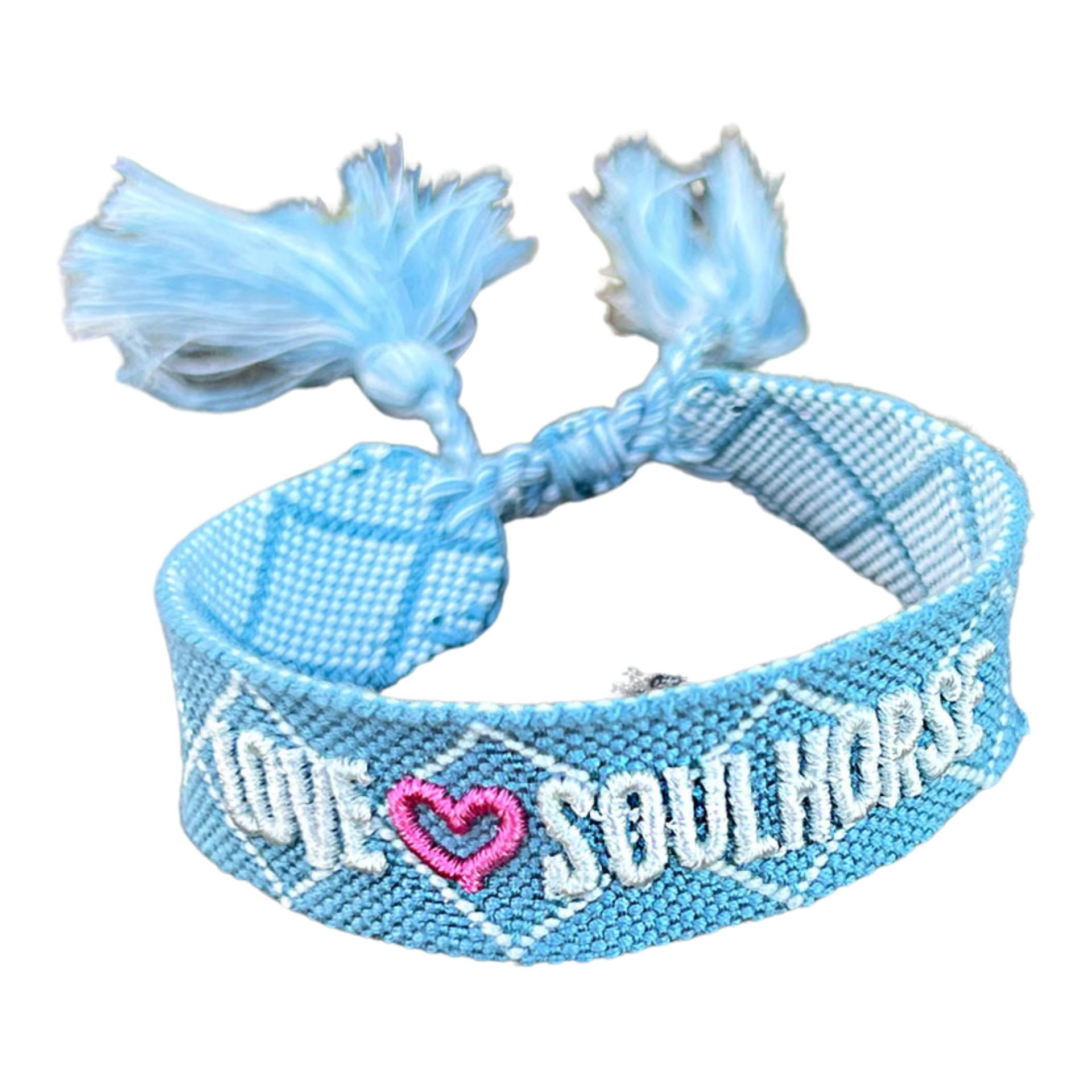 Stoffarmband "Love Soulhorse" Hellblau
