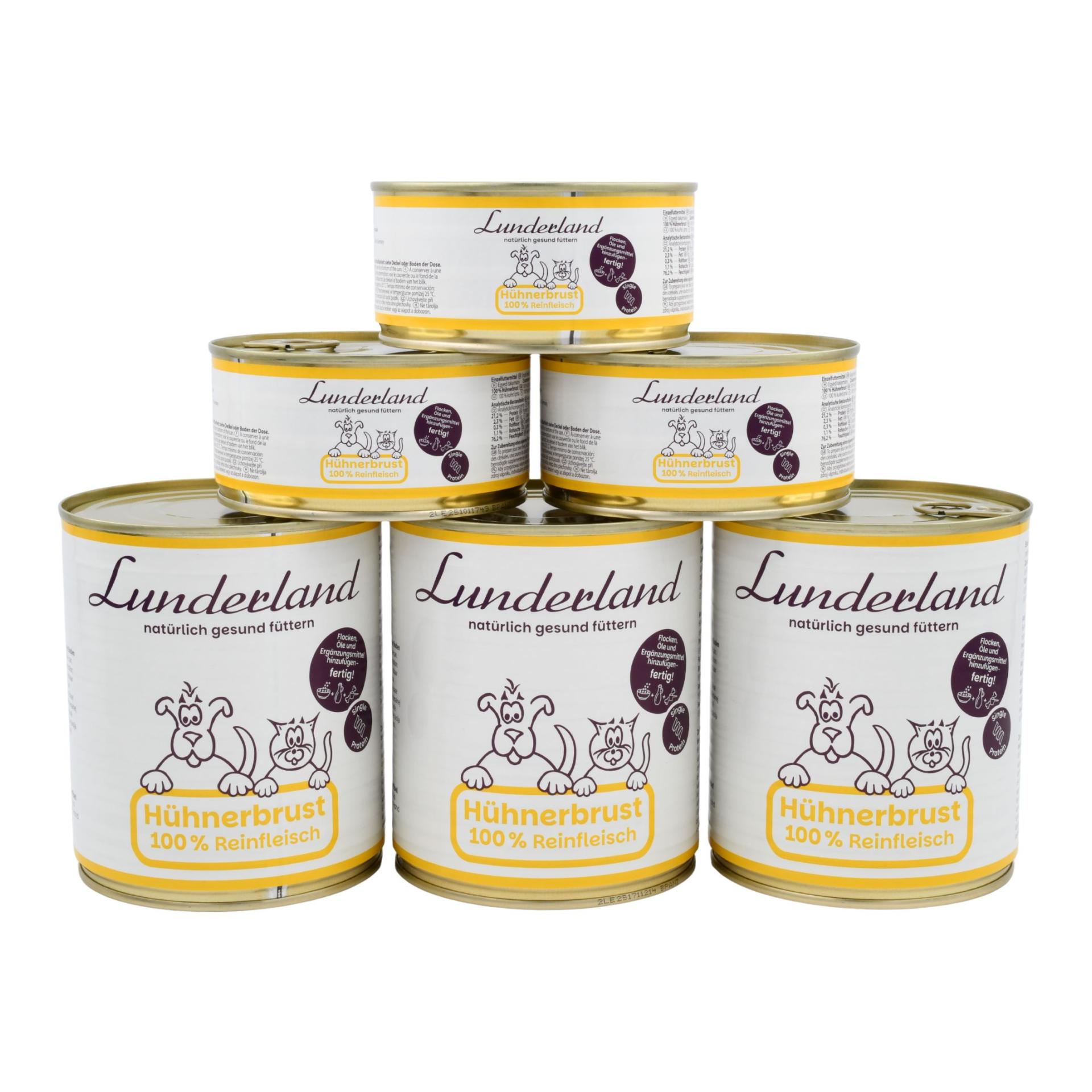 Lunderland Boîte de viande pure poitrine de poulet, aliment individuel pour chiens et chats