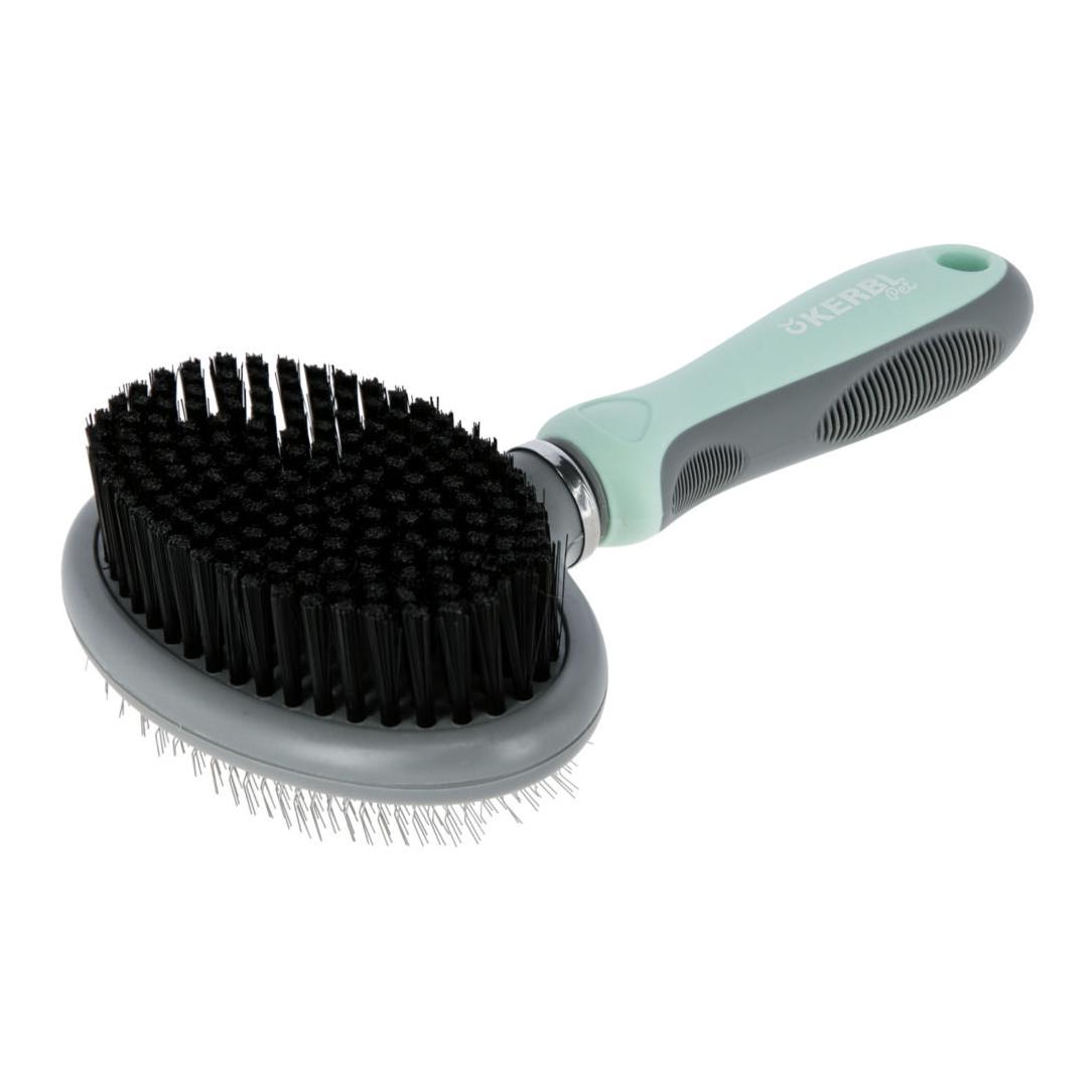 Kerbl Pet Doppelbürste flexibel - türkis/grau