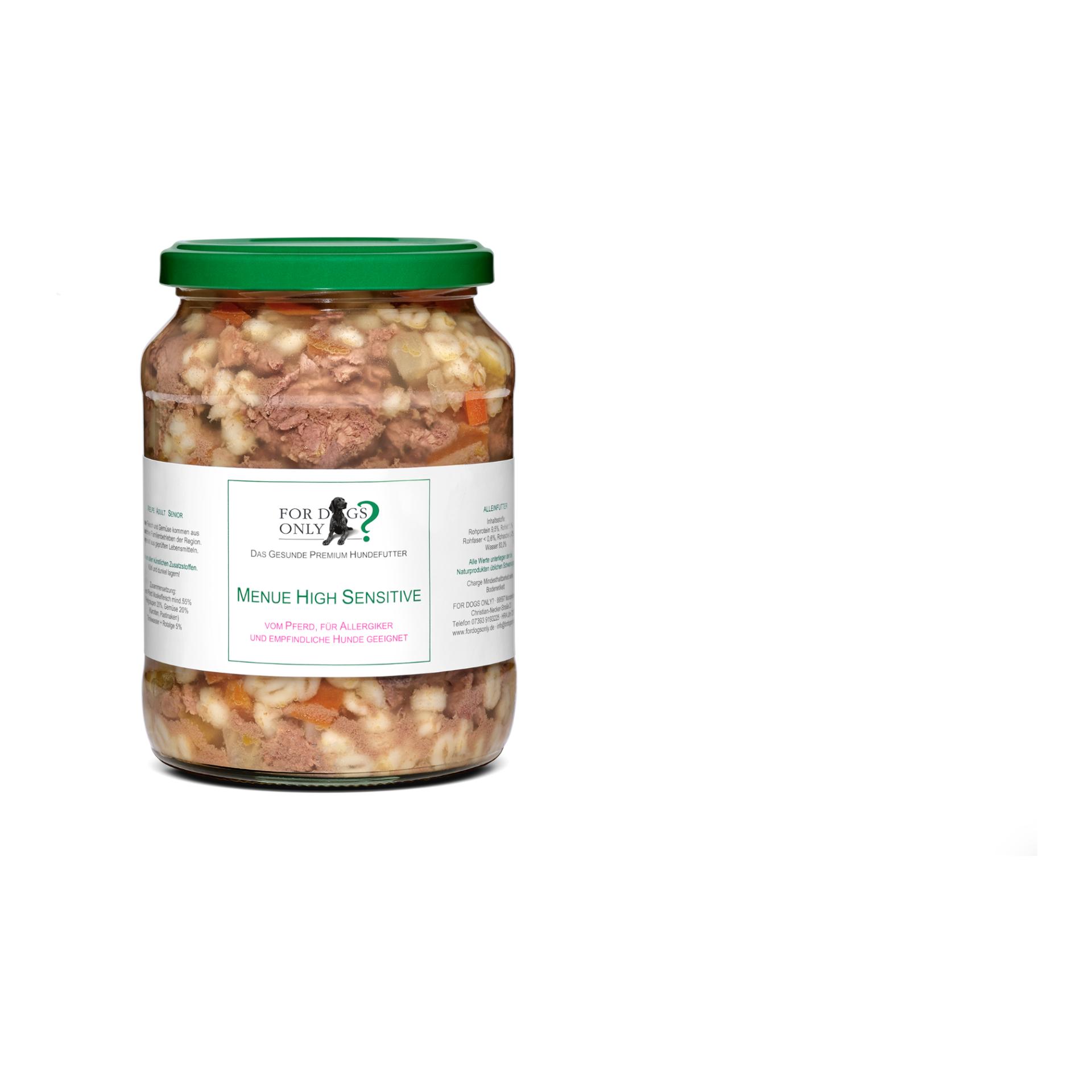 For Dogs Only? Alimentation premium pour chiens Menue High Sensitive Cheval