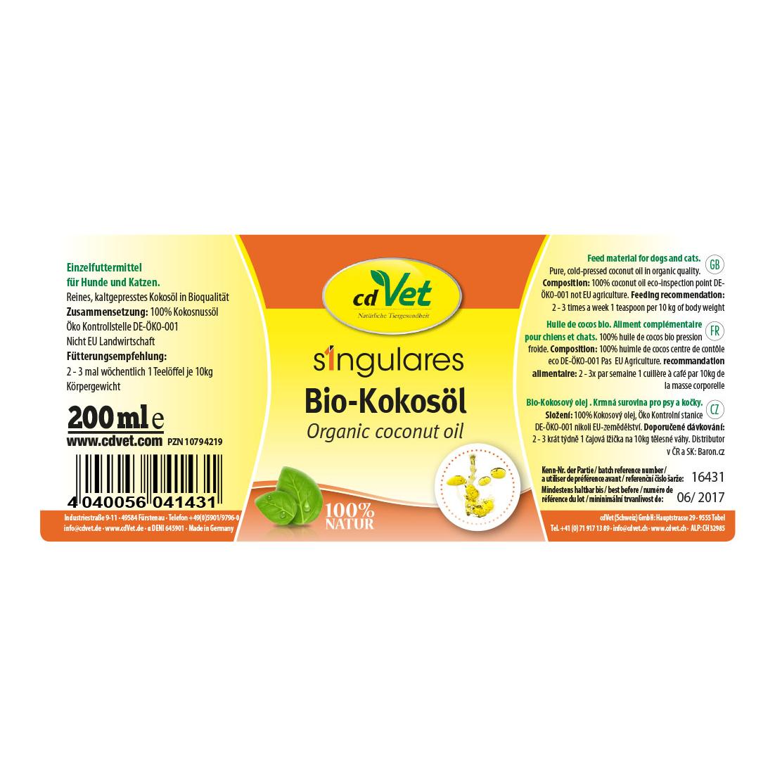 cdVet Huile de coco biologique unique