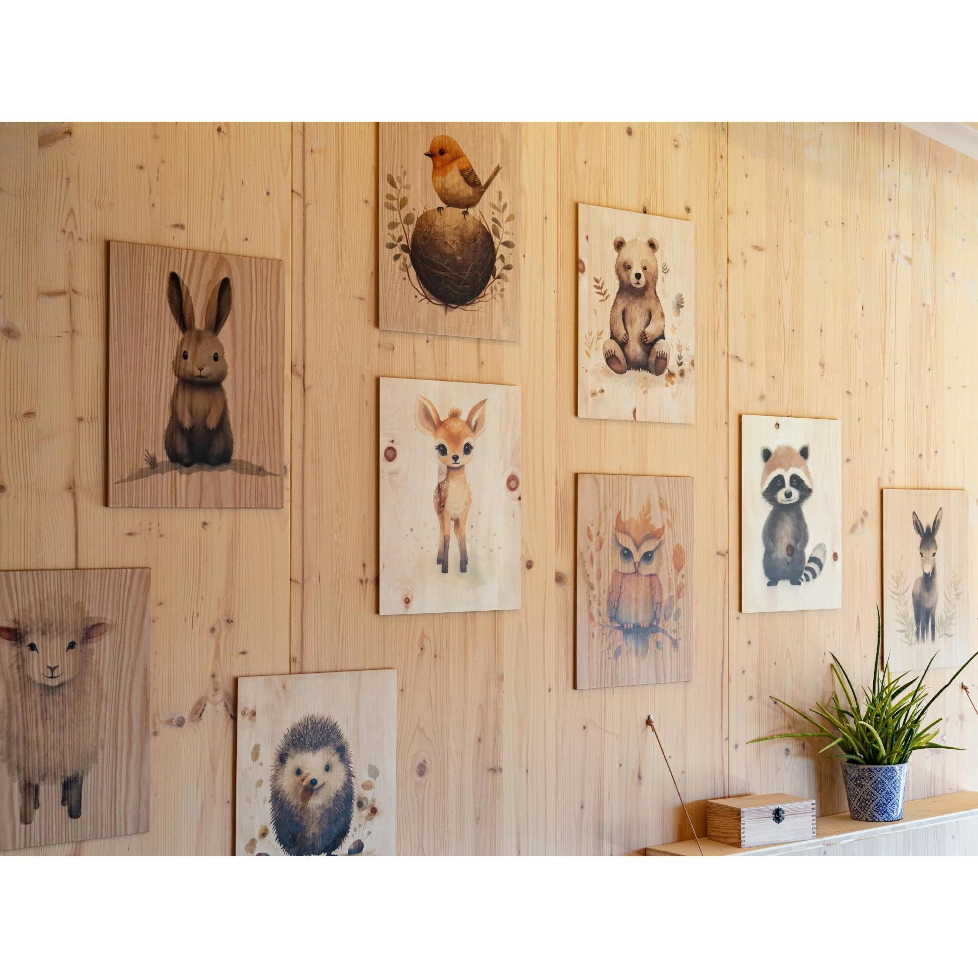 Hauptner Holz Wandbilder aus Zirbe für Kinder mit bunten Tier Motiv
