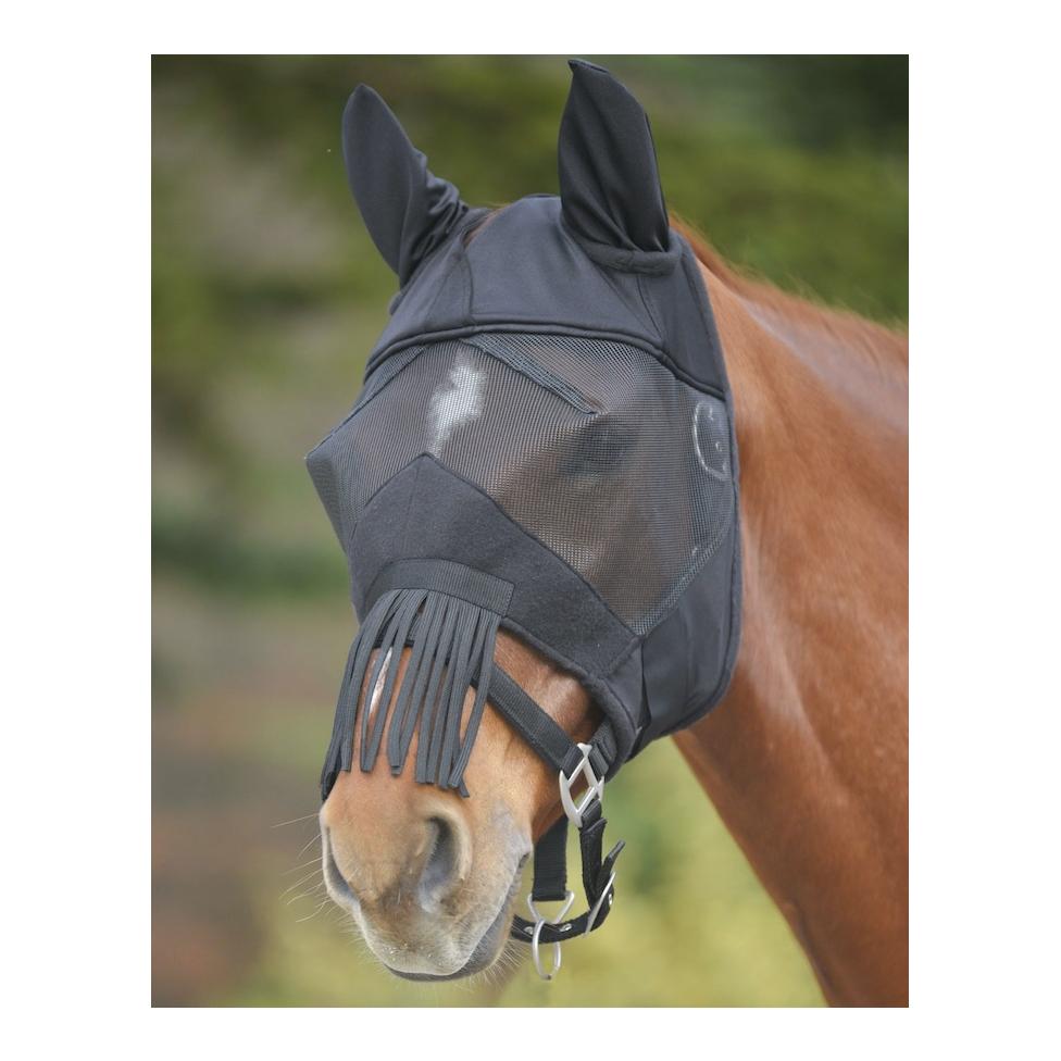 Waldhausen Masque anti-mouches Premium avec protection pour les oreilles et franges nasales - noir