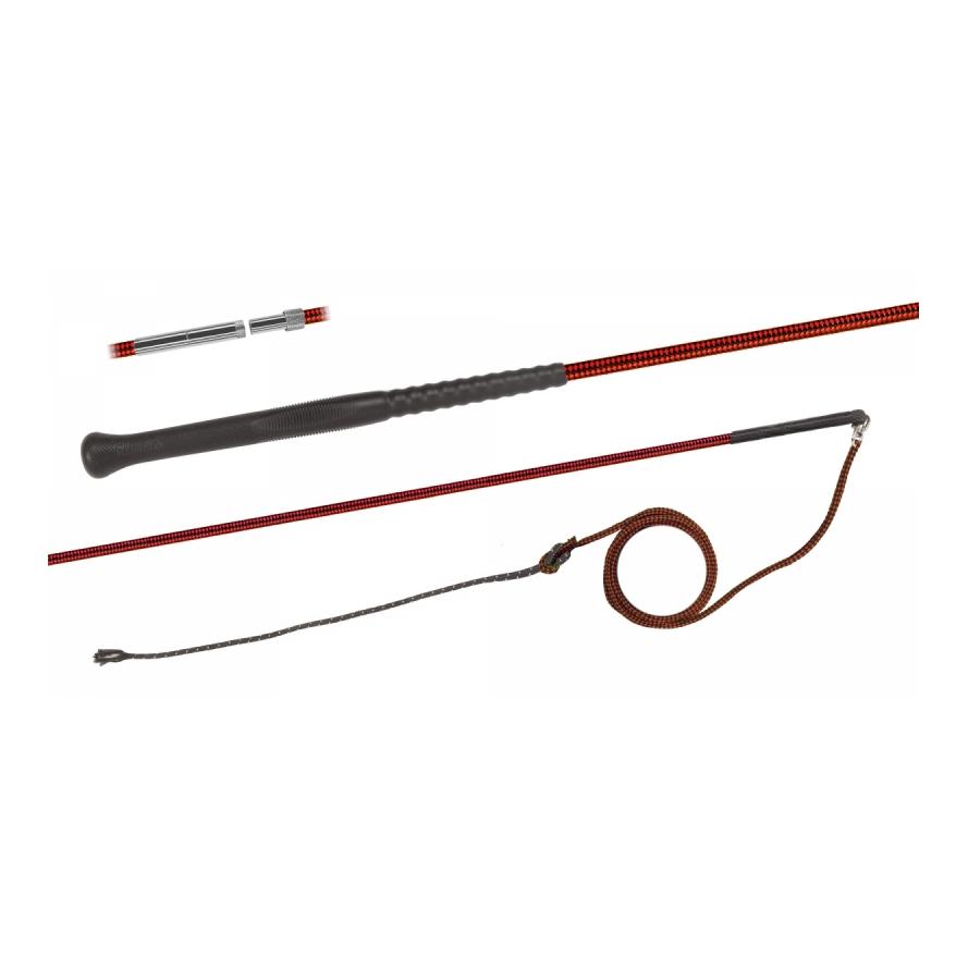 Fleck Longierpeitsche teilbar/ Nylongspinst mit ergonomischem Griff Schwarz/Rot