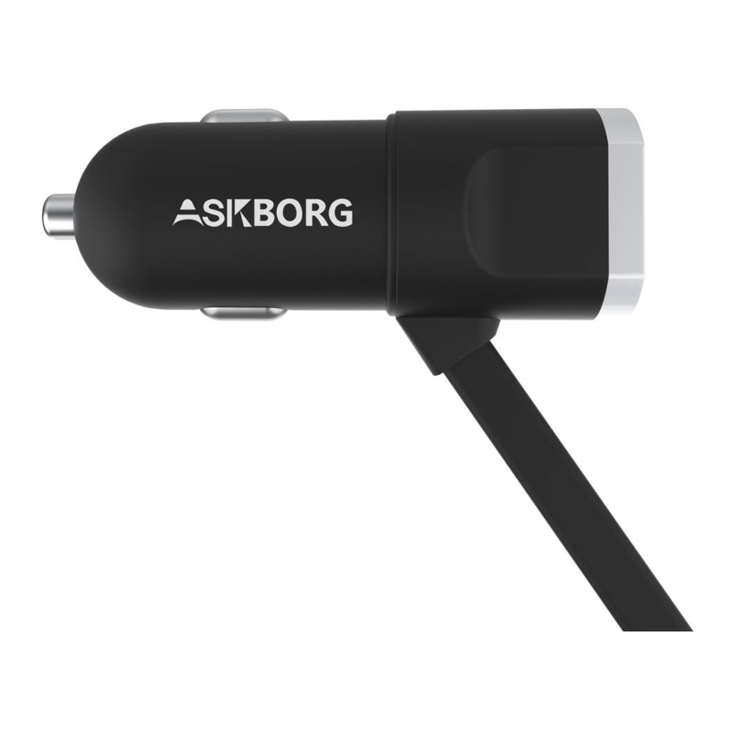 Askborg ChargeDrive 2 USB KFZ Auto Ladegerät mit MFi zertifiziertes Kabel Schwarz