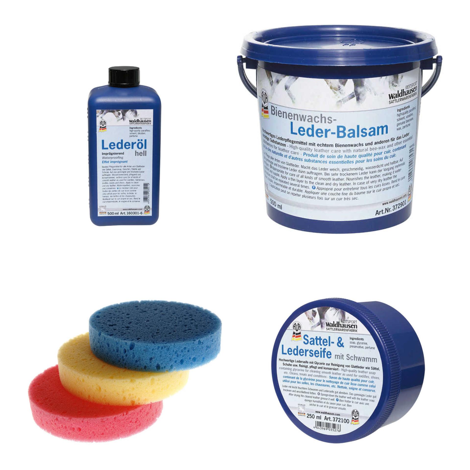 Lederpflege Set Seife + Balsam + Öl + Schwamm