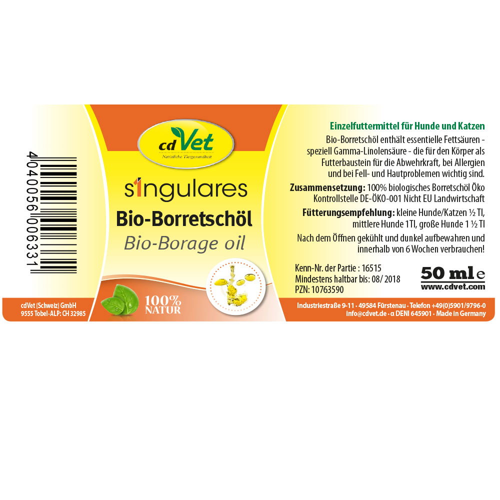 cdVet Huile de bourrache biologique unique