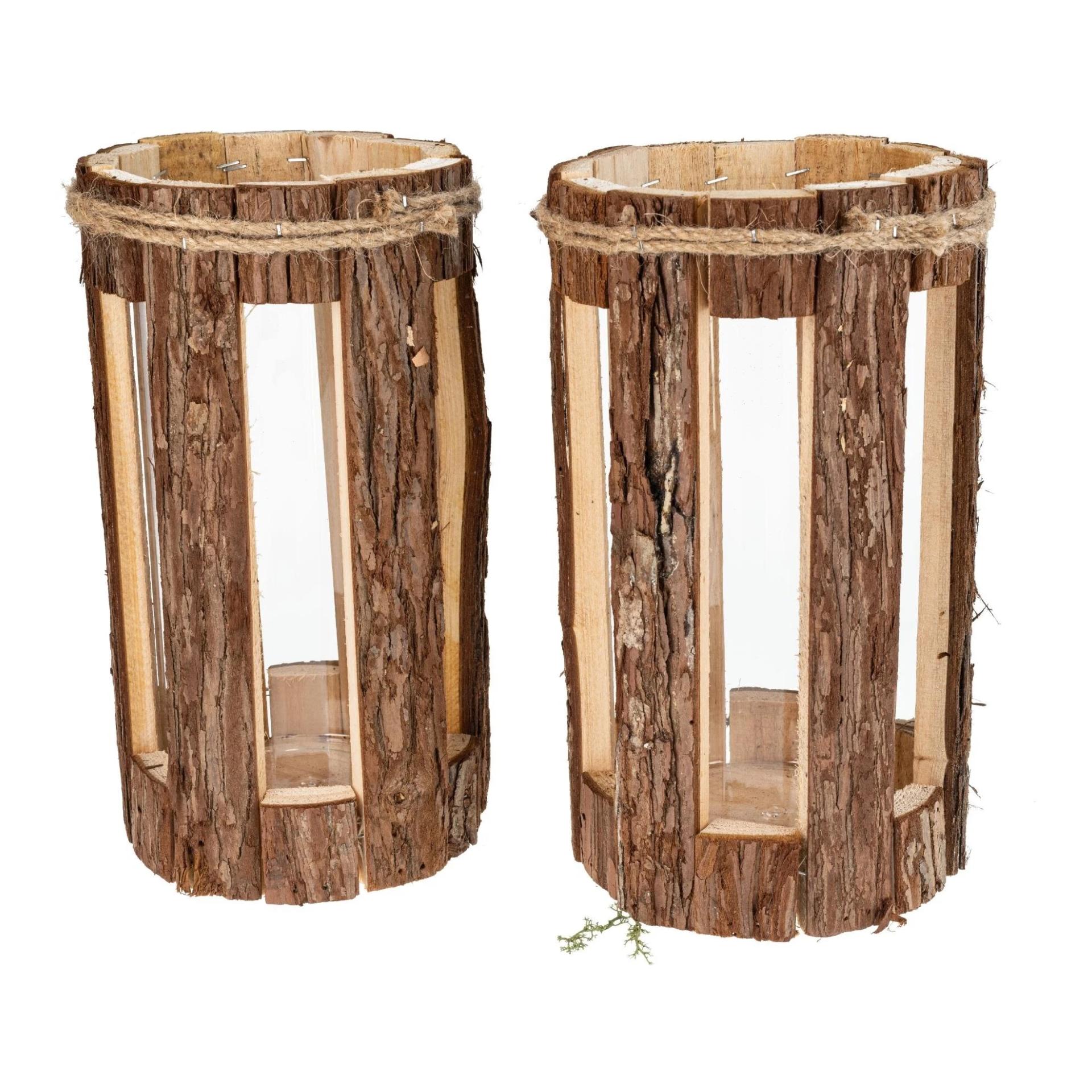 Hauptner Rustikale Holz Laterne mit Rinde und Glaszylinder
