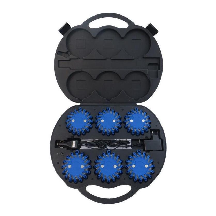 LED Blitzer / Warnleuchte - Blau - Koffer 6x Akku