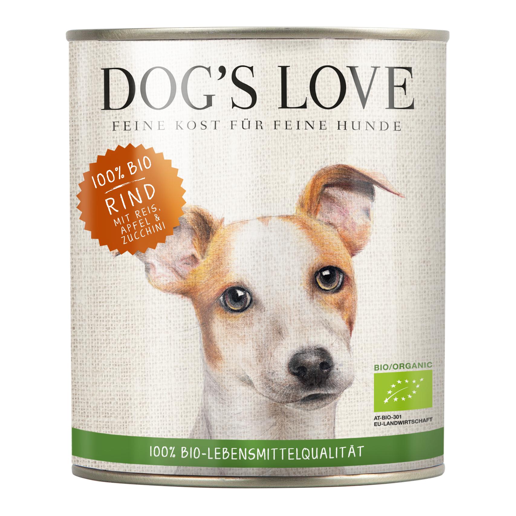 Dog's Love Nassfutter Menü 100% BIO Rind mit Reis, Apfel und Zucchini