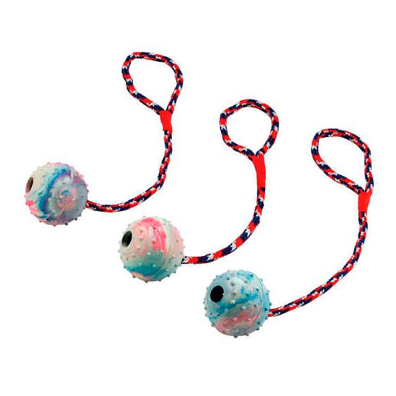 Kerbl Pet Ball am Seil Naturgummi 30 cm 1 Stk. Blau/Weiss/Rot