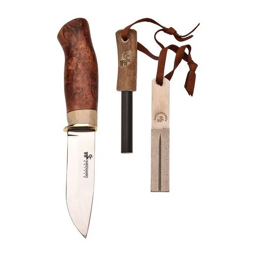 Survival  - Jagdmesser mit Diamantschleifstein, Feuerstahl und Lederscheide
