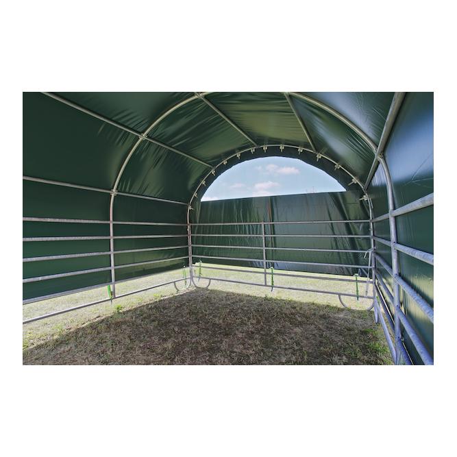 Coverall Giebelwand aus Windschutznetz und Plane