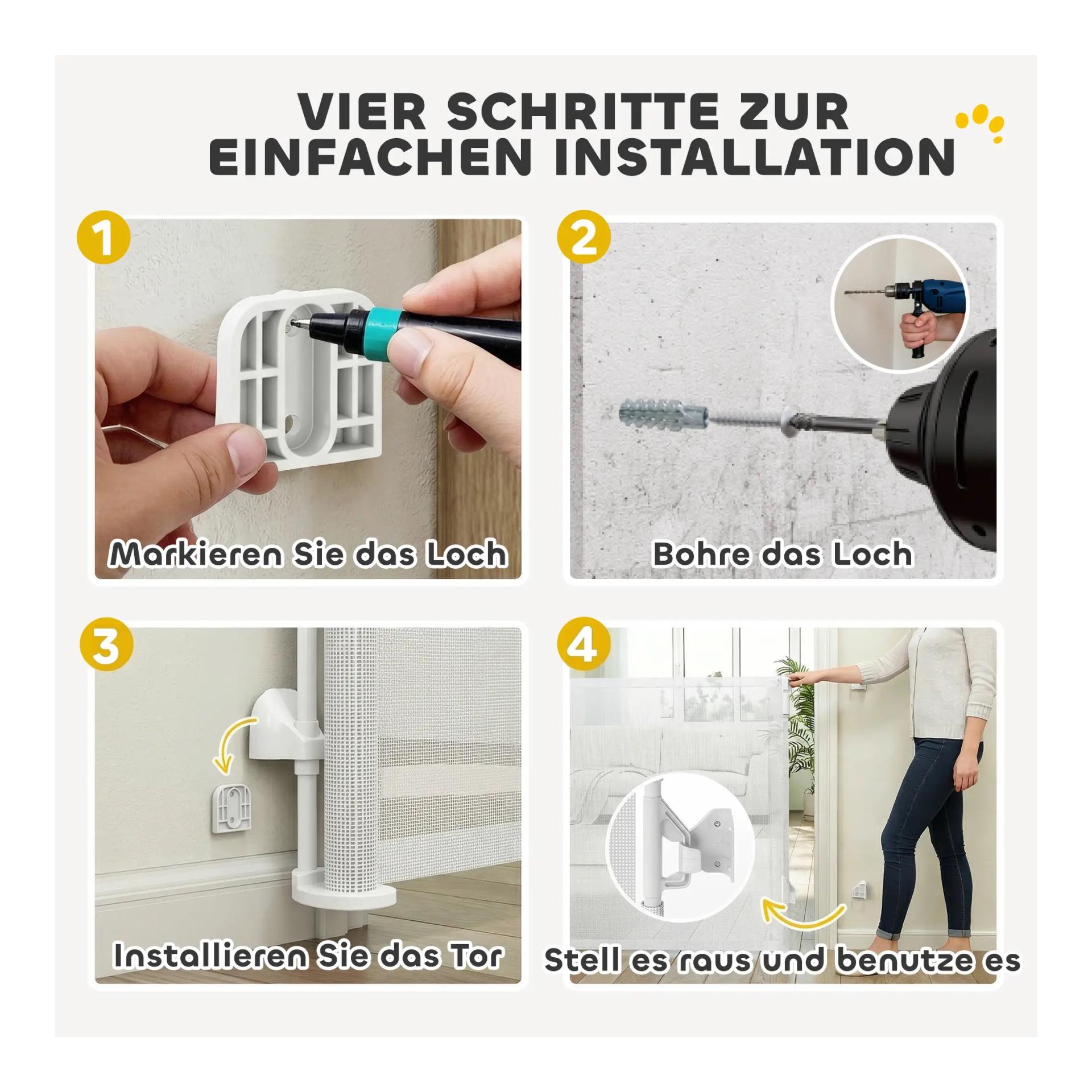 Mainer Barrière de sécurité extensible blanche pour animaux de compagnie