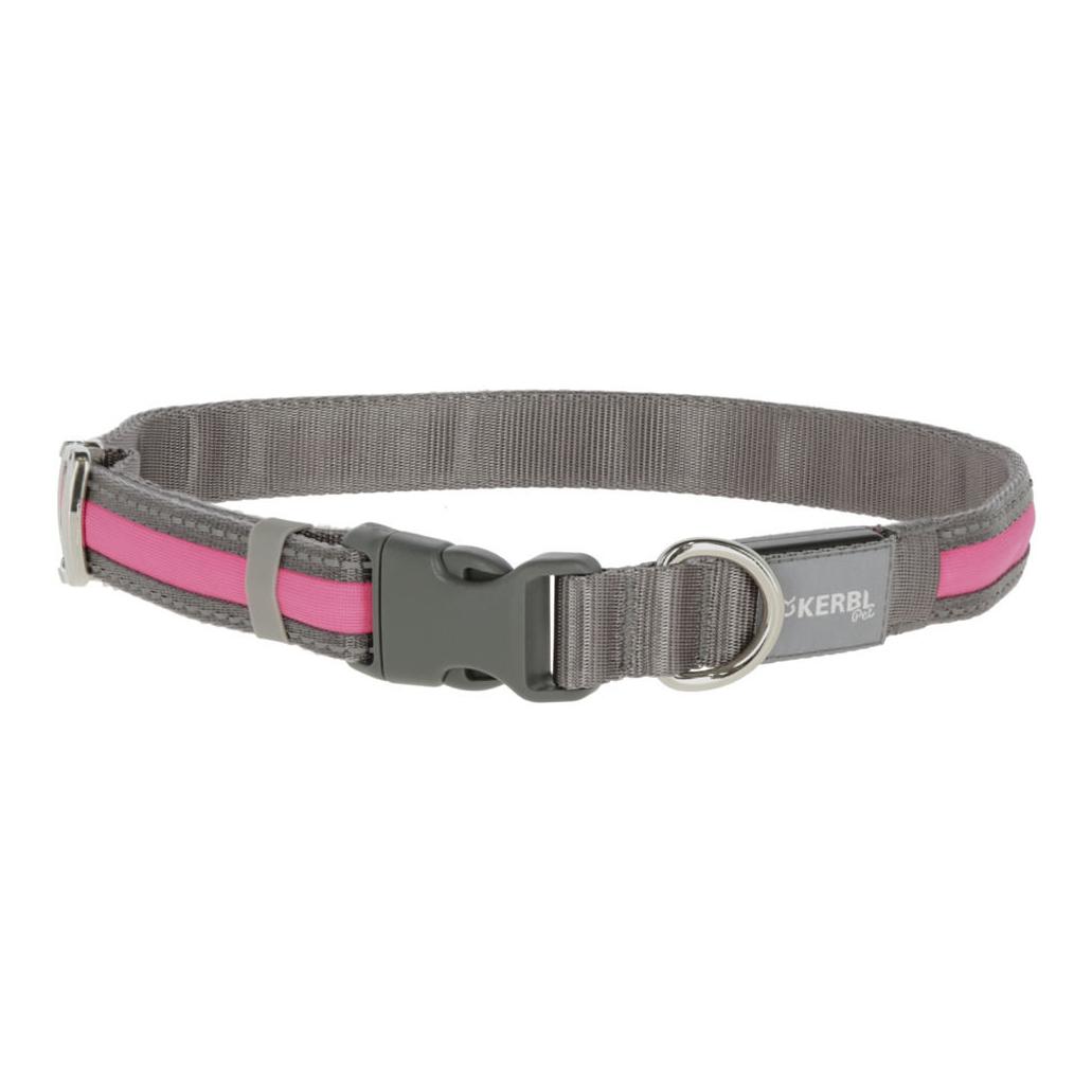 Kerbl Collier lumineux Light &amp; Reflex - gris/rose néon