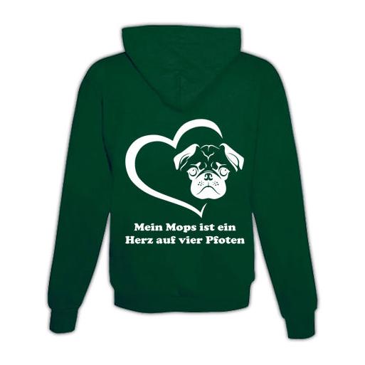 Hoodie mit Zipper Mops Herz Unisex
