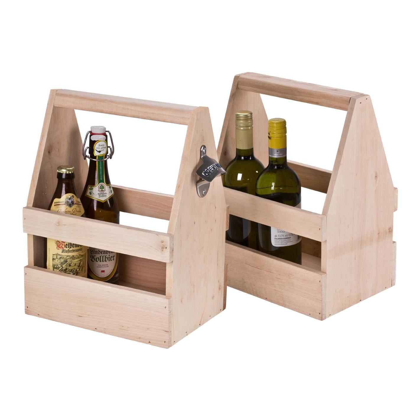 Hauptner Flaschenträger aus Holz mit Flaschenöffner
